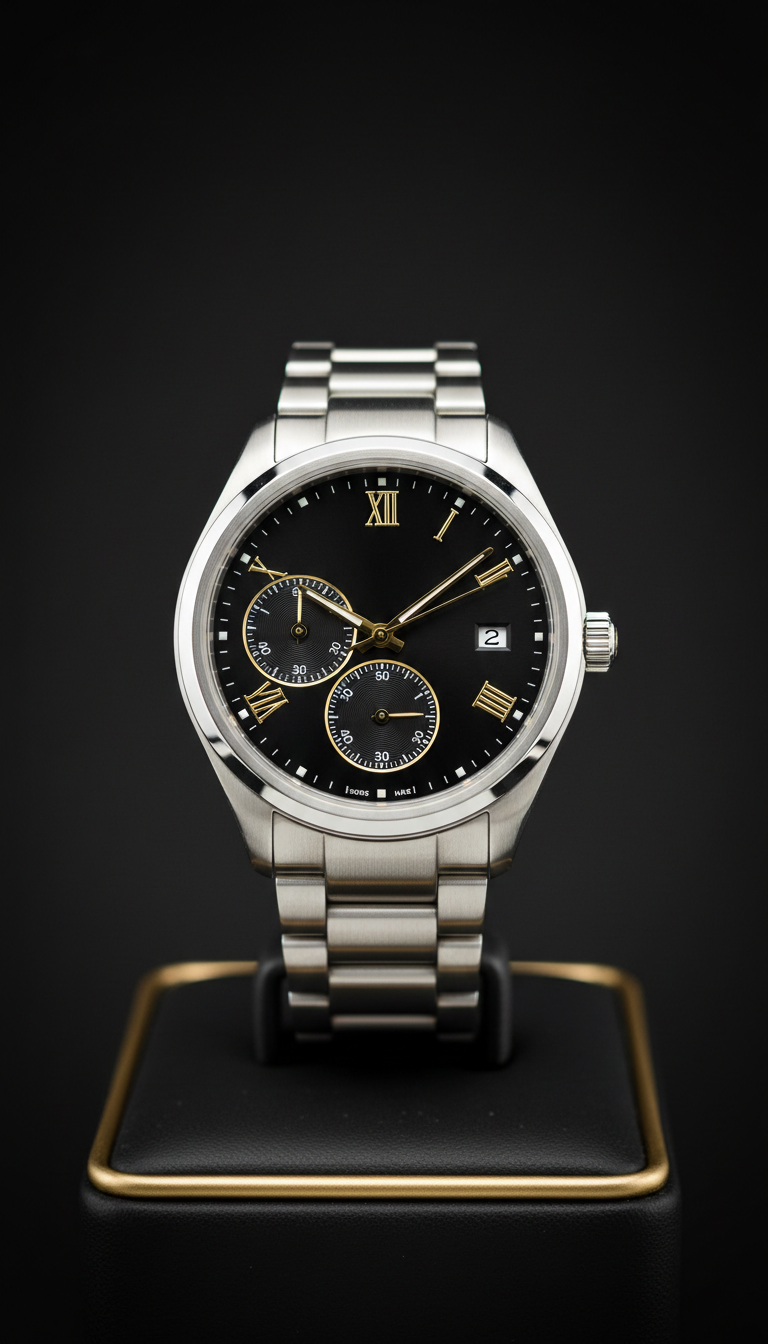 Stainless Steel Dual Time Swiss Watch