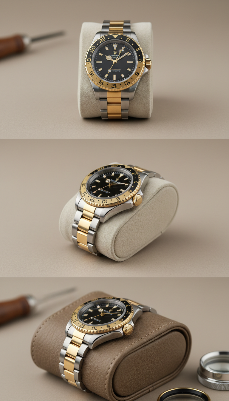 two-tone gold and steel GMT Swiss watch
